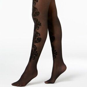 L187 INC Black Paisley-Flocked Tights - XS
